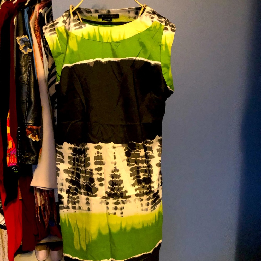 BCBG MaxAzria black and green sheath dress